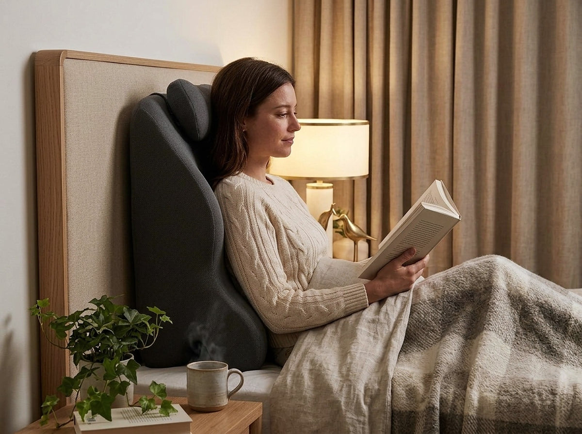 De profil, le dos droit adossé au coussin